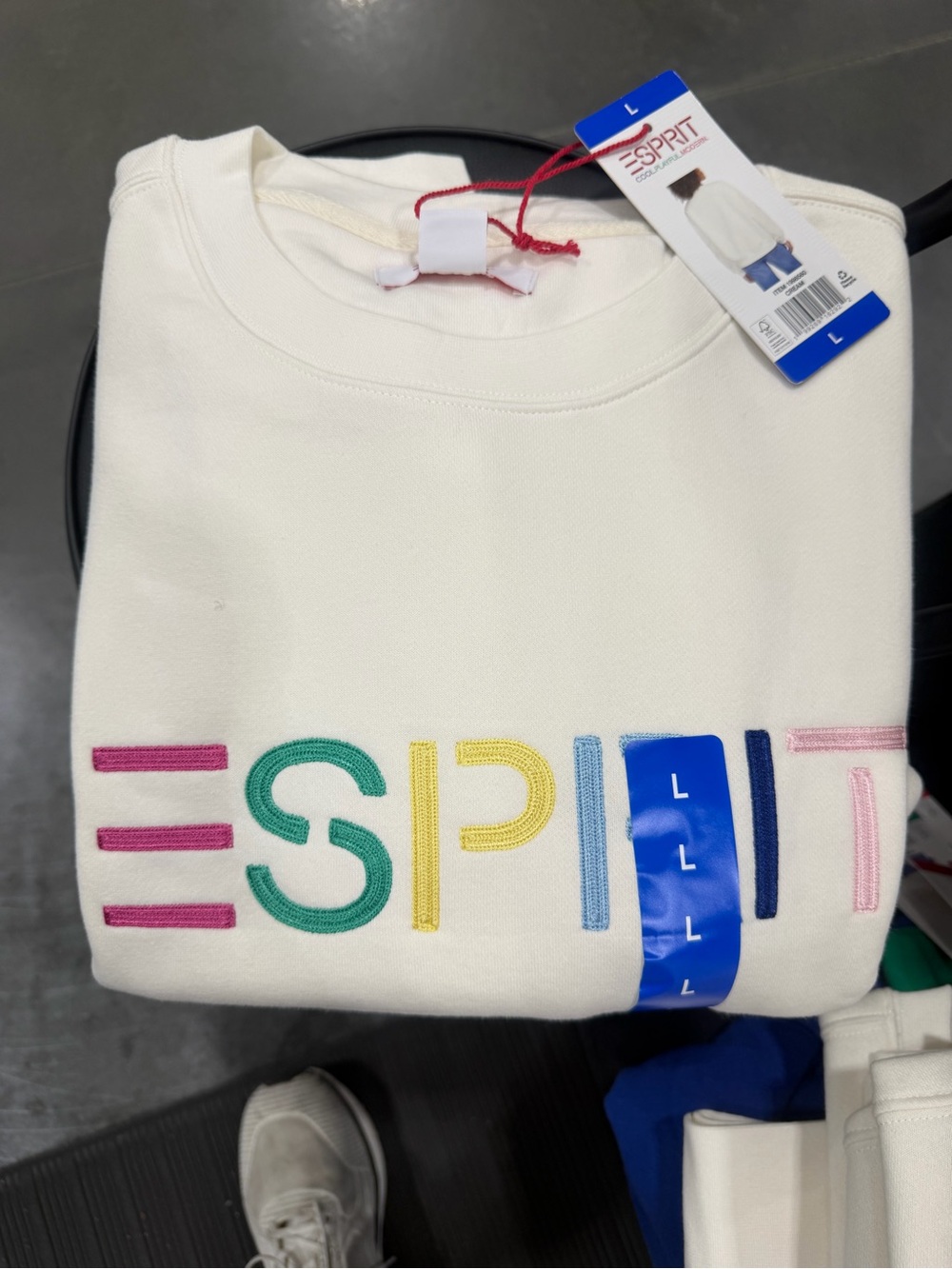 Esprit Cream Crewneck Sweatshirt with Multicolor Embroidered Logo